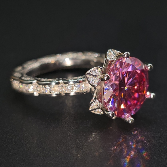 5ct 🔥 FIRE PINK Moissanite Ring Size 5.5 . S925 Silver . w/gra